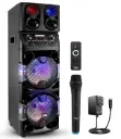 Pyle 600W Dual 10” Portable Bluetooth PA Speaker System - Remote Control Rechargeable Indoor/Outdoor BT Karaoke Audio System -LED Display, FM/AUX/MP3/USB/SD, 1/4" in, Handle, Wheels -Wireless Mic