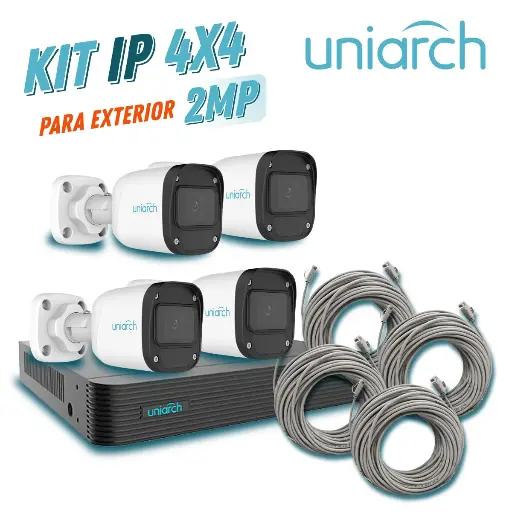 [NVR-104E2-P4-IPC-B122-APF28K] KIT DE CAMARAS UNIARCH 1 x NVR-104E2-P4 + 4 x CAMARAS IPC-B122-APF28K + 4 x ROLLO ENS-IP18CAT6